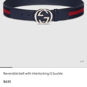Gucci reversible GG SILVER BUCKLE RED & BLUE LEATHER./CANVAS BELT Like new